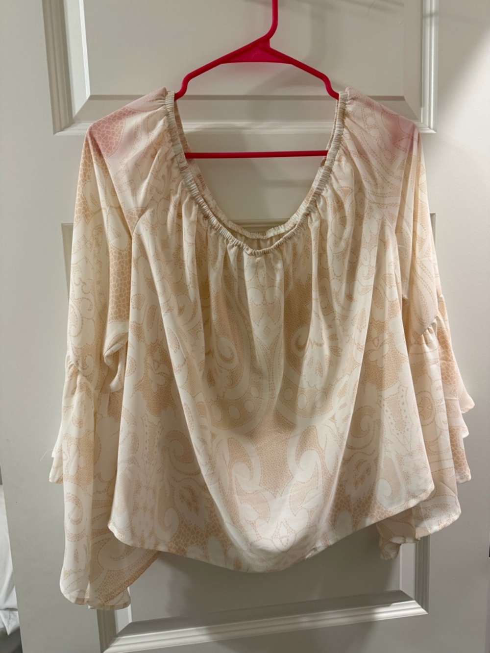 Cato Cream and Blush Paisley Peasant Blouse